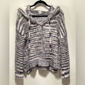 POL Cozy Blue Striped Fuzzy Hoodie Sweater